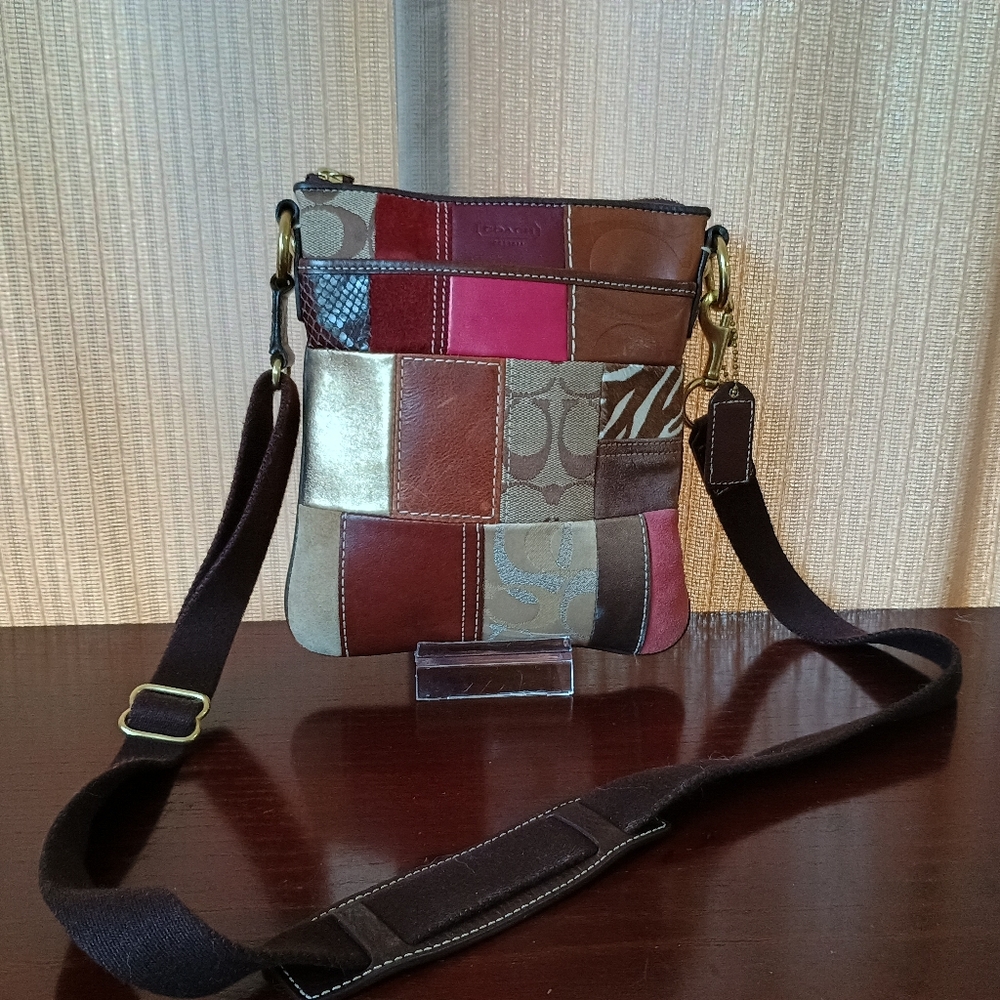 Coach Patchwork Crossbody Bag in Red, Pink, Brown, Tan, Gold